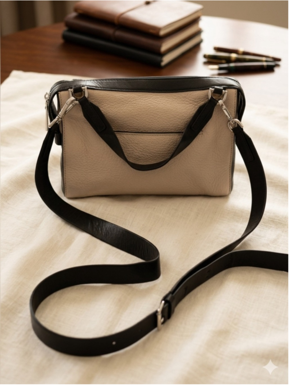 Michael Kors Beige and Black pebbled leather Structured Satchel